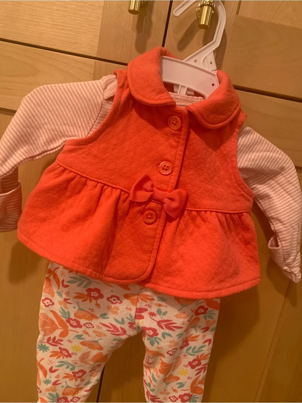 Baby Girls Newborn Footed Pants and Coral Vest and Onesie Outfit